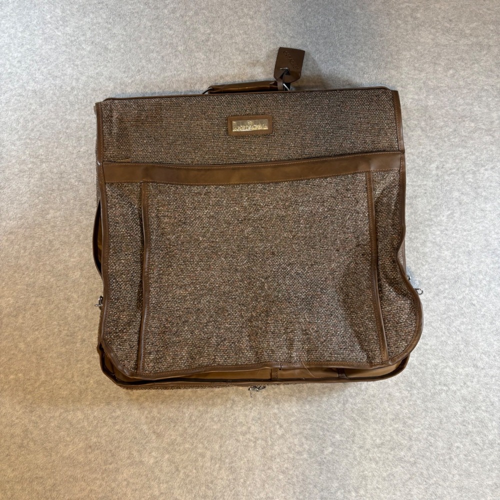 Jordache Garment Bag Unisex Brown Excellent Vintage Tweed Folding Suit Carrier